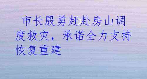  市长殷勇赶赴房山调度救灾，承诺全力支持恢复重建