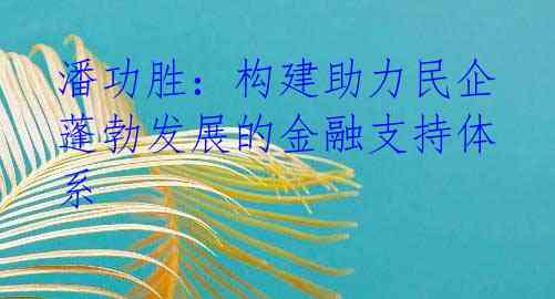 潘功胜：构建助力民企蓬勃发展的金融支持体系