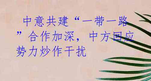  中意共建“一带一路”合作加深，中方回应势力炒作干扰