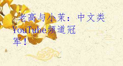  老高与小茉：中文类YouTube频道冠军！