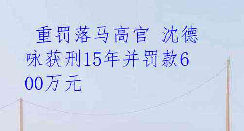  重罚落马高官 沈德咏获刑15年并罚款600万元