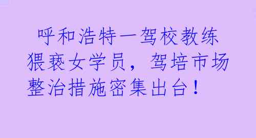  呼和浩特一驾校教练猥亵女学员，驾培市场整治措施密集出台！