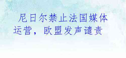  尼日尔禁止法国媒体运营，欧盟发声谴责