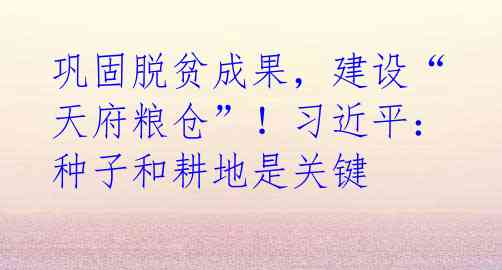 巩固脱贫成果，建设“天府粮仓”！习近平：种子和耕地是关键