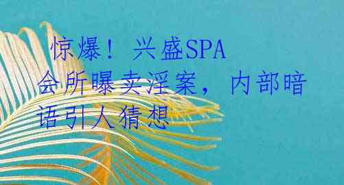  惊爆! 兴盛SPA会所曝卖淫案，内部暗语引人猜想