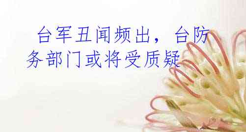  台军丑闻频出，台防务部门或将受质疑