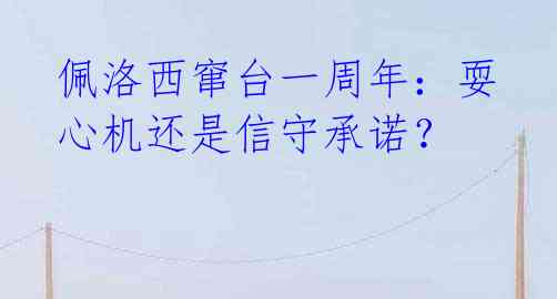 佩洛西窜台一周年：耍心机还是信守承诺？