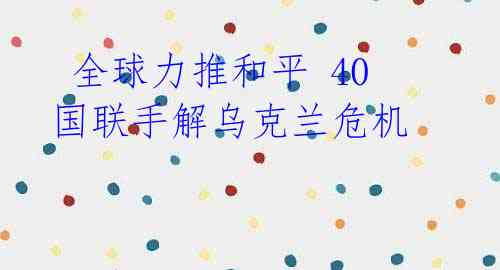  全球力推和平 40国联手解乌克兰危机