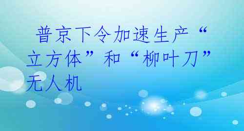  普京下令加速生产“立方体”和“柳叶刀”无人机
