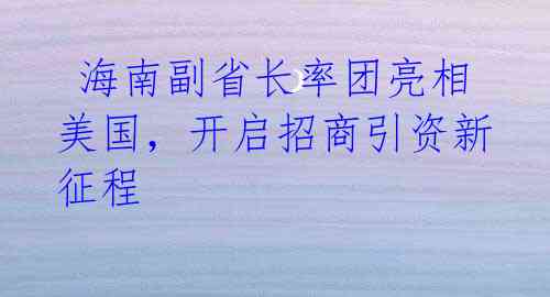  海南副省长率团亮相美国，开启招商引资新征程