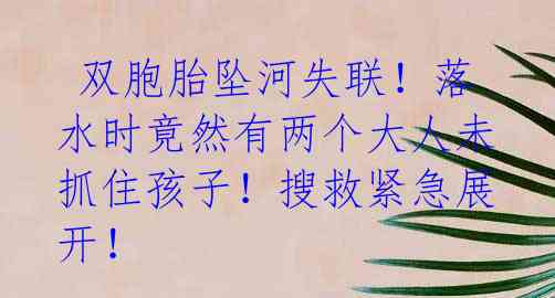  双胞胎坠河失联！落水时竟然有两个大人未抓住孩子！搜救紧急展开！