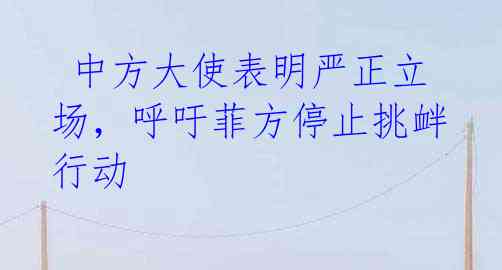  中方大使表明严正立场，呼吁菲方停止挑衅行动