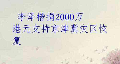  李泽楷捐2000万港元支持京津冀灾区恢复