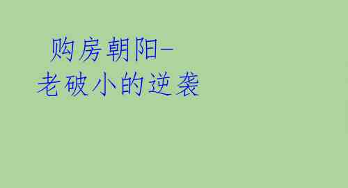  购房朝阳-老破小的逆袭