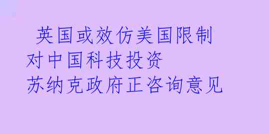  英国或效仿美国限制对中国科技投资 苏纳克政府正咨询意见