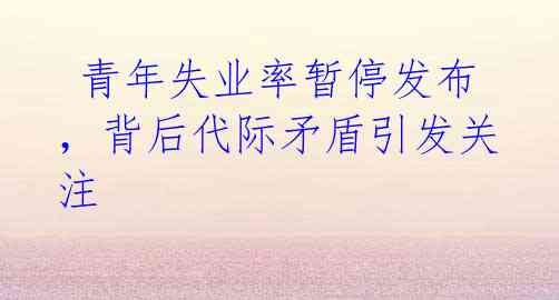 青年失业率暂停发布,背后代际矛盾引发关注