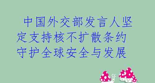  中国外交部发言人坚定支持核不扩散条约 守护全球安全与发展 