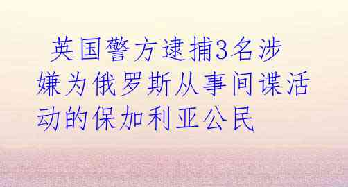  英国警方逮捕3名涉嫌为俄罗斯从事间谍活动的保加利亚公民