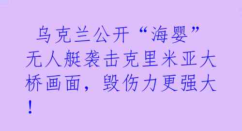  乌克兰公开“海婴”无人艇袭击克里米亚大桥画面，毁伤力更强大！