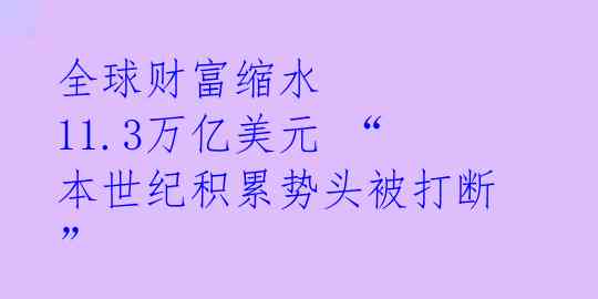 全球财富缩水 11.3万亿美元 “本世纪积累势头被打断”