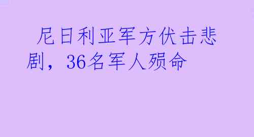  尼日利亚军方伏击悲剧，36名军人殒命
