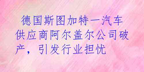  德国斯图加特一汽车供应商阿尔盖尔公司破产，引发行业担忧