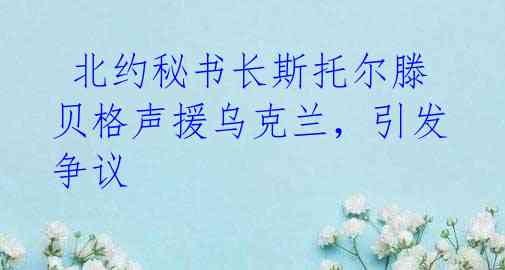  北约秘书长斯托尔滕贝格声援乌克兰，引发争议