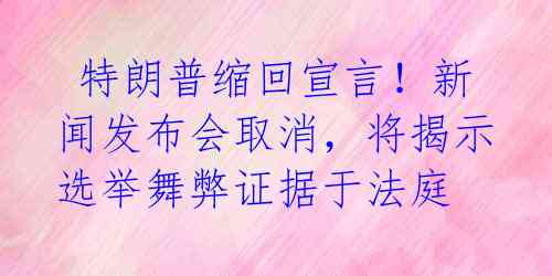  特朗普缩回宣言！新闻发布会取消，将揭示选举舞弊证据于法庭