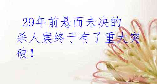  29年前悬而未决的杀人案终于有了重大突破！