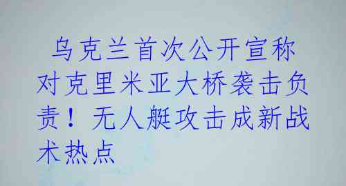  乌克兰首次公开宣称对克里米亚大桥袭击负责！无人艇攻击成新战术热点