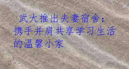  武大推出夫妻宿舍：携手并肩共享学习生活的温馨小家