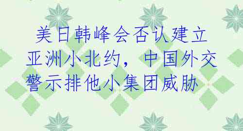  美日韩峰会否认建立亚洲小北约，中国外交警示排他小集团威胁