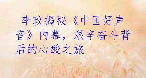  李玟揭秘《中国好声音》内幕，艰辛奋斗背后的心酸之旅