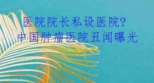  医院院长私设医院?中国肿瘤医院丑闻曝光