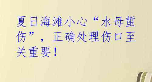 夏日海滩小心“水母蜇伤”，正确处理伤口至关重要！