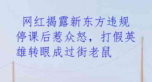  网红揭露新东方违规停课后惹众怒，打假英雄转眼成过街老鼠