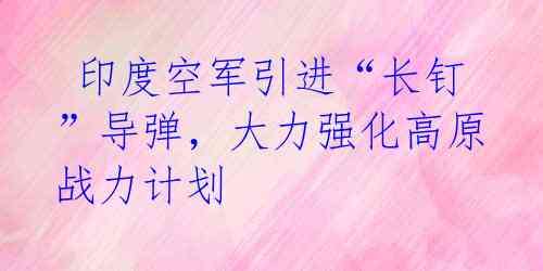  印度空军引进“长钉”导弹，大力强化高原战力计划