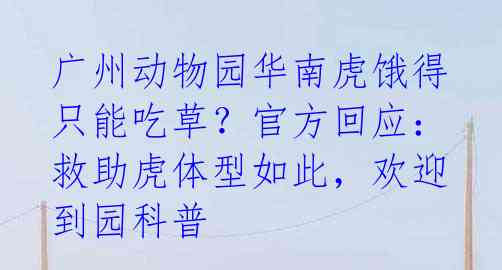 广州动物园华南虎饿得只能吃草？官方回应：救助虎体型如此，欢迎到园科普