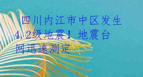  四川内江市中区发生4.2级地震！地震台网迅速测定