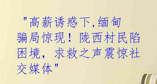  "高薪诱惑下,缅甸骗局惊现！陇西村民陷困境，求救之声震惊社交媒体"