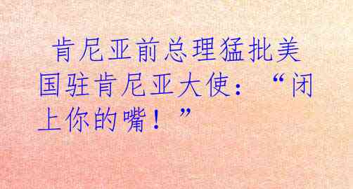  肯尼亚前总理猛批美国驻肯尼亚大使：“闭上你的嘴！”