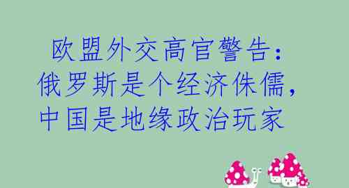  欧盟外交高官警告：俄罗斯是个经济侏儒，中国是地缘政治玩家