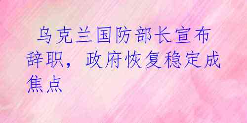  乌克兰国防部长宣布辞职，政府恢复稳定成焦点