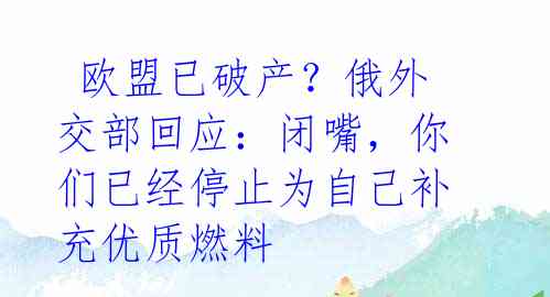  欧盟已破产？俄外交部回应：闭嘴，你们已经停止为自己补充优质燃料