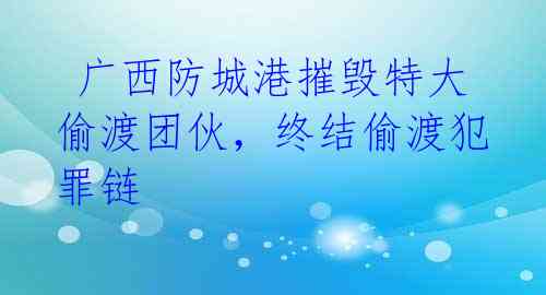  广西防城港摧毁特大偷渡团伙，终结偷渡犯罪链