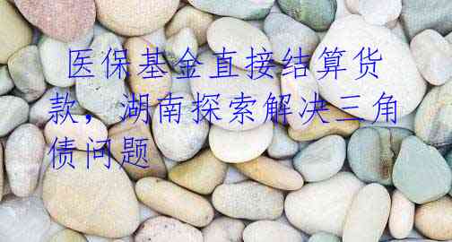  医保基金直接结算货款，湖南探索解决三角债问题