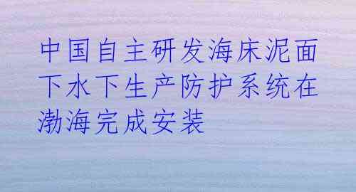 中国自主研发海床泥面下水下生产防护系统在渤海完成安装