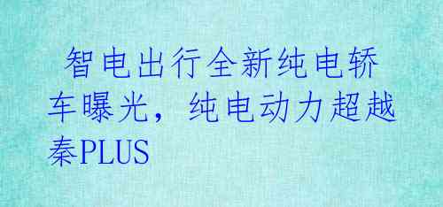  智电出行全新纯电轿车曝光，纯电动力超越秦PLUS