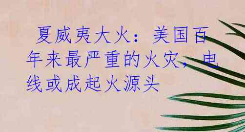  夏威夷大火：美国百年来最严重的火灾，电线或成起火源头