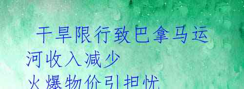  干旱限行致巴拿马运河收入减少 火爆物价引担忧